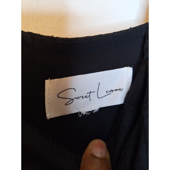 SWEET LEMON Black Puff Sleeve Babydoll Mini Dress Sz M Whimsy Goth Witchy Mature - Picture 3 of 11
